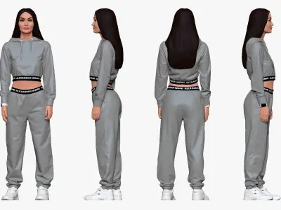 001244 woman in hip hop gray wear 3D model