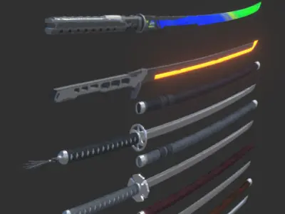 Katana Set Low-poly 3D model