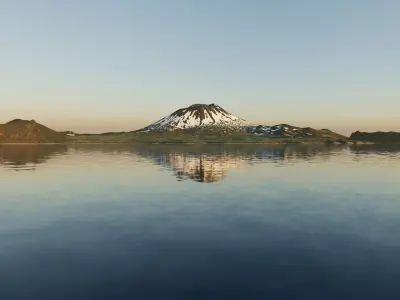 Snowy island volcano PBR landscape 3D model