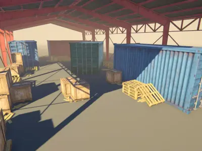 Warehouse Hangar Garage game ready Low-poly 3D model