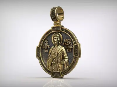 Saint Alexander Nevsky the Prince Icon Antique Medallion 3D print model