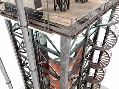 Industrial Distillation Processing Tower High Detail 3D Model 3D model