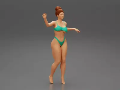 Woman Summer Fashion With Hot Body In bun hairstyles 3D print model