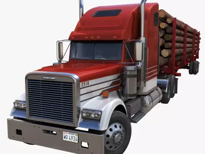 Freightliner Classic log semitruck Low-poly 3D model