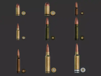 artridge Ammo Pack 18 Calibers Game Ready Low-poly 3D model