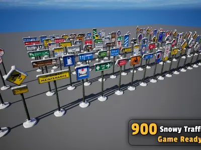 900 Snowy Traffic Signs Collection  Game Ready Low-poly 3D model