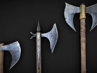 One handed axes and two handed axe Low-poly 3D model