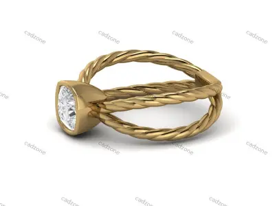 Twisted Band Cushion Diamond Solitaire Ring 3D Model 3D print model