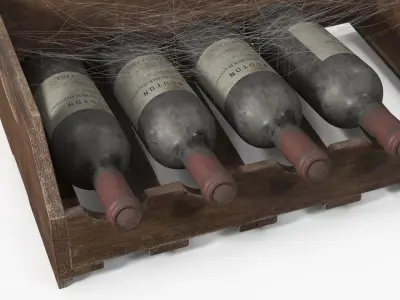 Vintage Bordeaux Wine in Old Wooden Case with Cobwebs 3D model