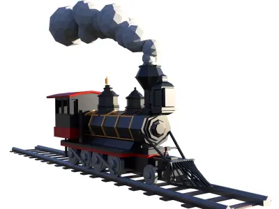 Low Poly Train steam locomotive with smoke Low-poly 3D model
