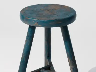 Old Wooden Tabouret Low-poly 3D model