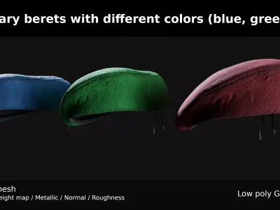 Military Beret Set  Low-poly 3D model
