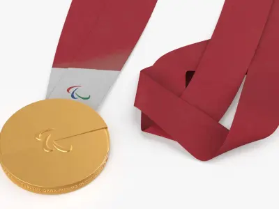 Official Paralympic Winner Gold Medal Red Strap 3D model