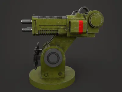 Turret Gun Low Poly PBR Machine Gun Low-poly 3D model