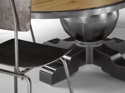Enzo Industrial Loft Pine Metal Oval Dining Table 3D model