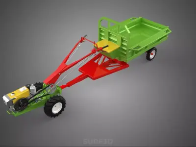 TRACTOR TRAILER TROLLEY TRANSPORT CAR CART CARGO RURAL VEHICLE 3D model