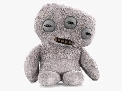 Plush Toy Alien with Three Eyes Gray Fur Rigged for Maya 3D model