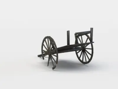 Damaged hay wagon Low-poly 3D model