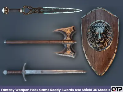 Fantasy Weapon Pack Game Ready Swords Axe Shield 3D Models Low-poly 3D model