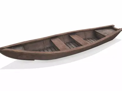 Wooden Boat With Cabin Low-poly PBR Low-poly 3D model