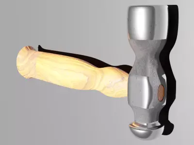 Hammer 3D model wooden with metal handle 3D model