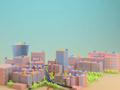 City view of buildings  Low-poly 3D model