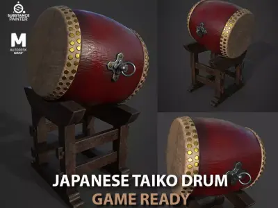 Japanese taiko drum  Low-poly 3D model
