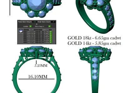 Vintage Floral Halo Ring 3D print model
