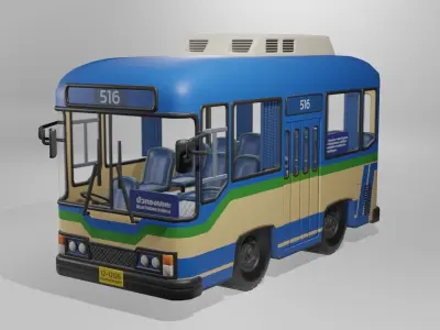 Classic Blue Thai bus cartoon 3D model 3D model