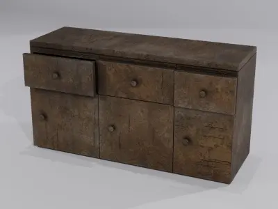 Old Wooden Kitchen Cupboard Low-poly 3D model
