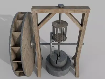 Medieval Wooden Grinding Water Mill Pbr  Low-poly 3D model