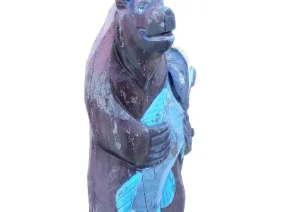 Wooden brown bear with fish 3D model