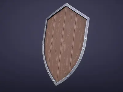 Stylized Medieval Wooden Shield Low-poly 3D model