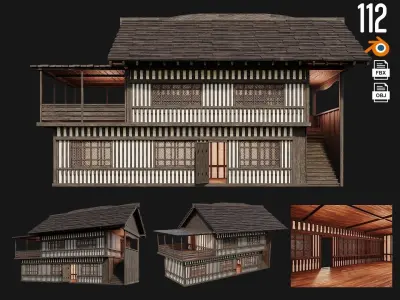 4 Old Medieval Building Pack 4K Textures GameReady 109 to 112 Low-poly 3D model