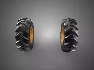 YELLOW ORANGE TRACTOR TIRE TREAD TYRE LUG WHEEL RUBBER RIM GRIP 3D model