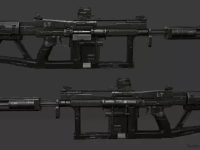 Sci-fi  assault rifle 1 Low-poly 3D model