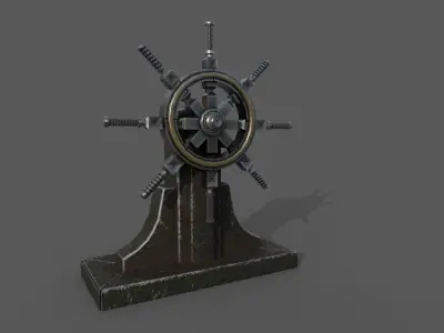 Steering wheel for a sea ship and a bell Wheel 3D model Low-poly 3D model V2