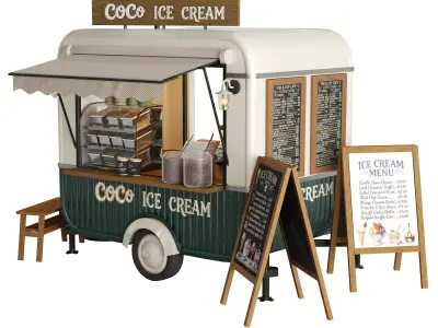 Ice Cream Food Cart Kiosk 3D model