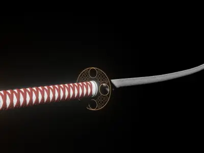 Katana samurai sword Low-poly 3D model 10