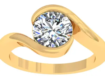 Round Stone Bypass Ring 3D print model