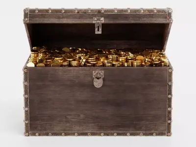 Treasure Chest V1 - Antique Box Filled with Gold Coins - Rigged 3D model