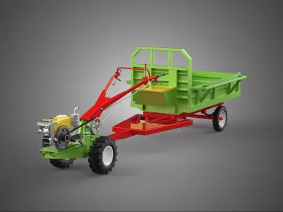TRACTOR TRAILER TROLLEY TRANSPORT CAR CART CARGO RURAL VEHICLE 3D model