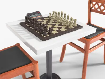  Chess set chess clock with table and chair 
