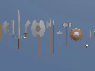 Cartoonish medieval melee weapons bundle Low-poly 3D model