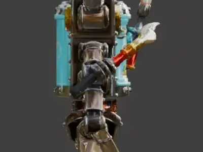 Industrial Multi Arm Atompunk Repair Droid 3D Model Low-poly 3D model
