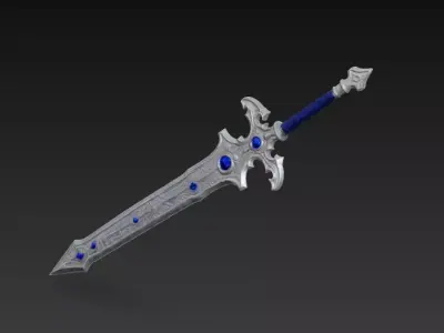 Sapphire Moonblade - Low Poly Enchanted Fantasy Sword Low-poly 3D model