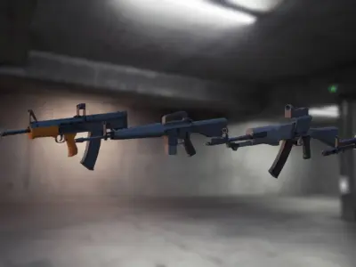 Assault Machine Guns Pack Low-Poly style 3D model