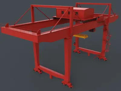 PBR Rail Mounted Gantry Crane RMG V2 - Red Low-poly 3D model