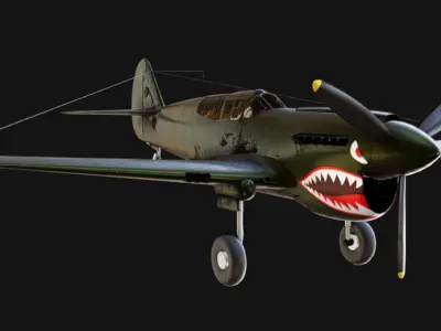 Curtiss P-40 Warhawk Low-poly 3D model