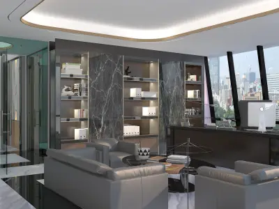 Luxury Modern Office Floor Interior  Full  3D model